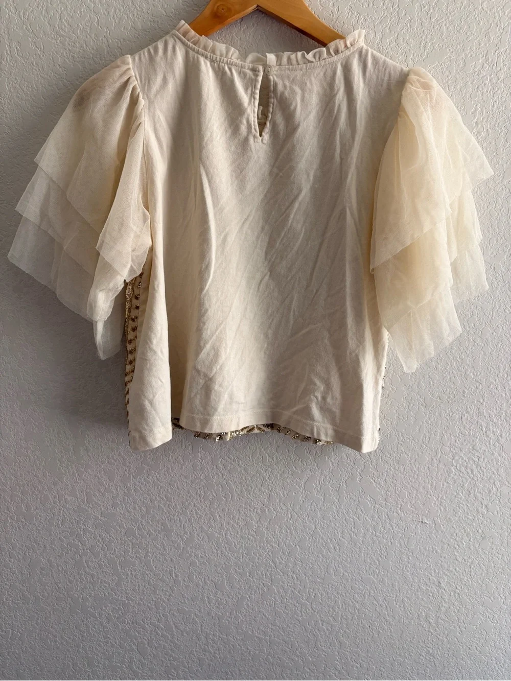 Anthropologie Let It Be Sequined Embroidered Puff-Sleeve Blouse Size xs